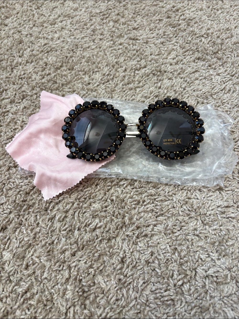 Round Black Crystal-Trim Sunglasses - Women Accessories